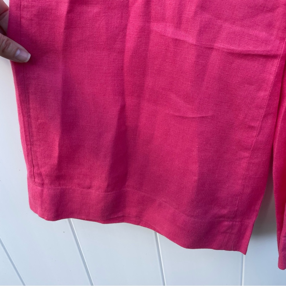 Danielle Rollins High Rise Cropped Wide Leg Linen Pink Pants - Picture 3 of 6